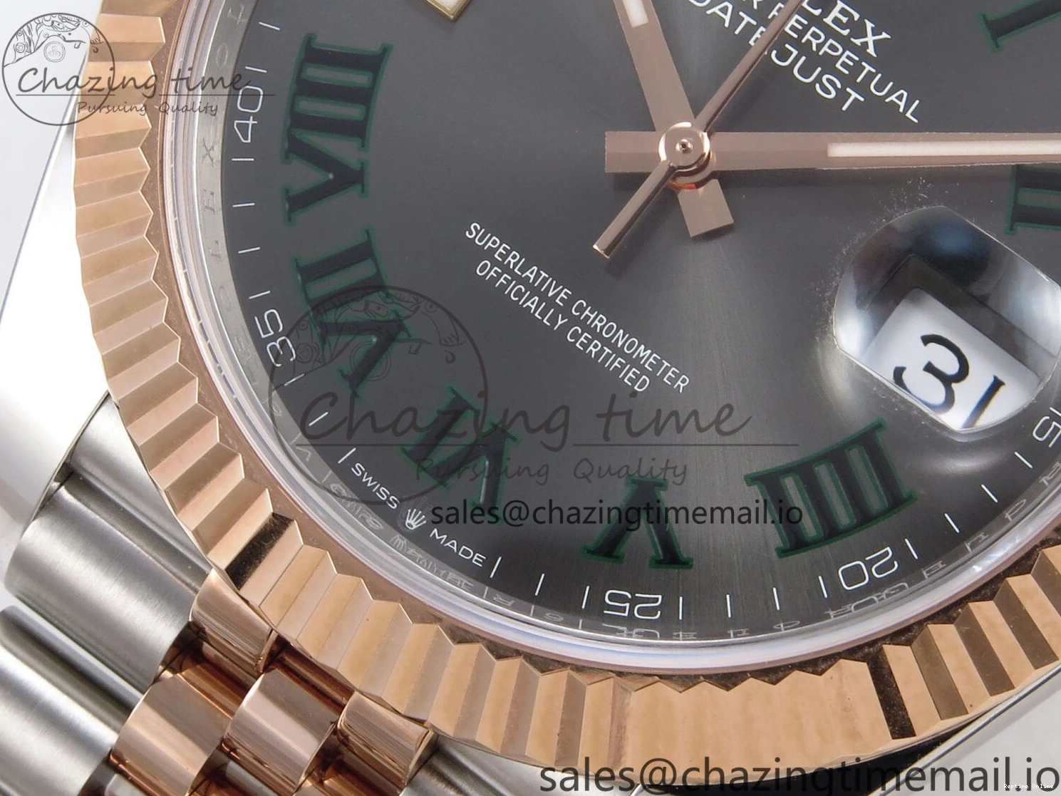 0214 DateJust 41 126331 ARF 1:1 Best Edition 904L Steel Gray Dial Green Roman Marker on SS RG Jubilee Bracelet SH3235（Gain Weight） FastDry 1103